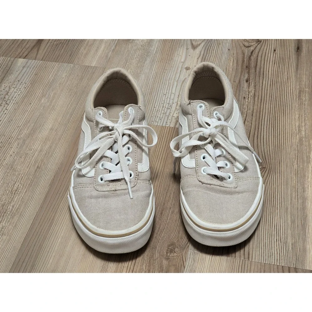 Vans Ward Low Top Tan Canvas Skate Shoes Womens 7.5 Khaki Beige White